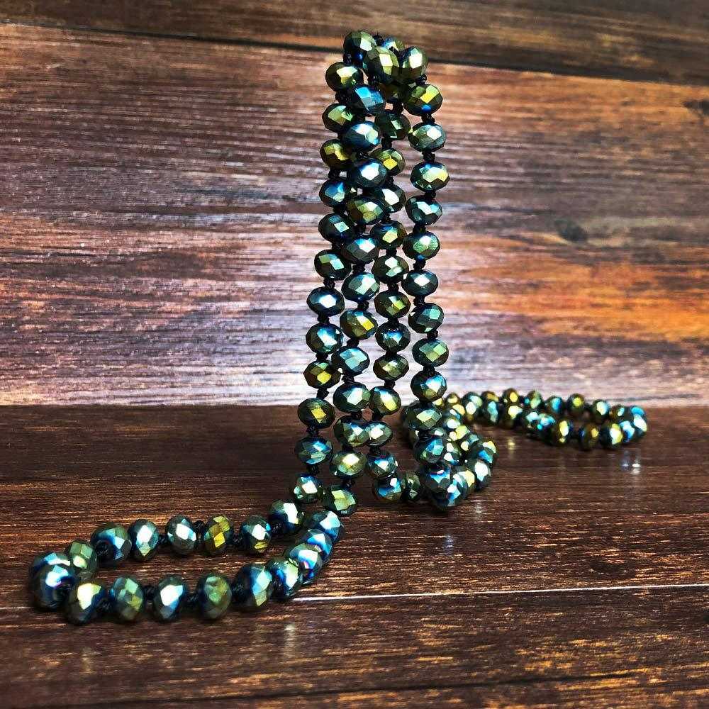 Pendant Necklaces Simple long Bohemian Necklace womens color 8mm Crystal Bead hand knotted sweater chain pendant H25219