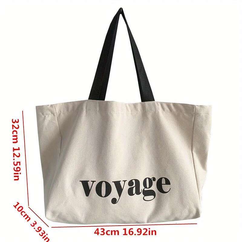 Large Capacity "Voyage" Letter Canvas Tote Casual Shoulder Handbag For Women, Versatile Travel & Shopping Bag, Durable swissmilitary