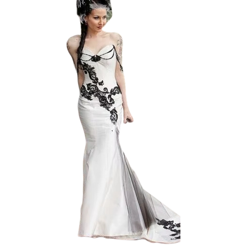 2025 Gothic Black And White Mermaid Wedding Dresses Beading Off Shoulder Corset Vintage Bridal Gowns Lace Appliques Satin Vestido De Novia