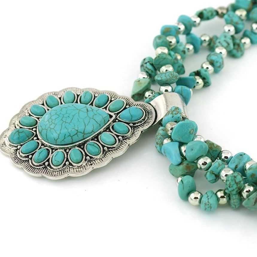 Pendant Necklaces Bohemian style turquoise necklace bead jewelry natural gravel necklace H25219
