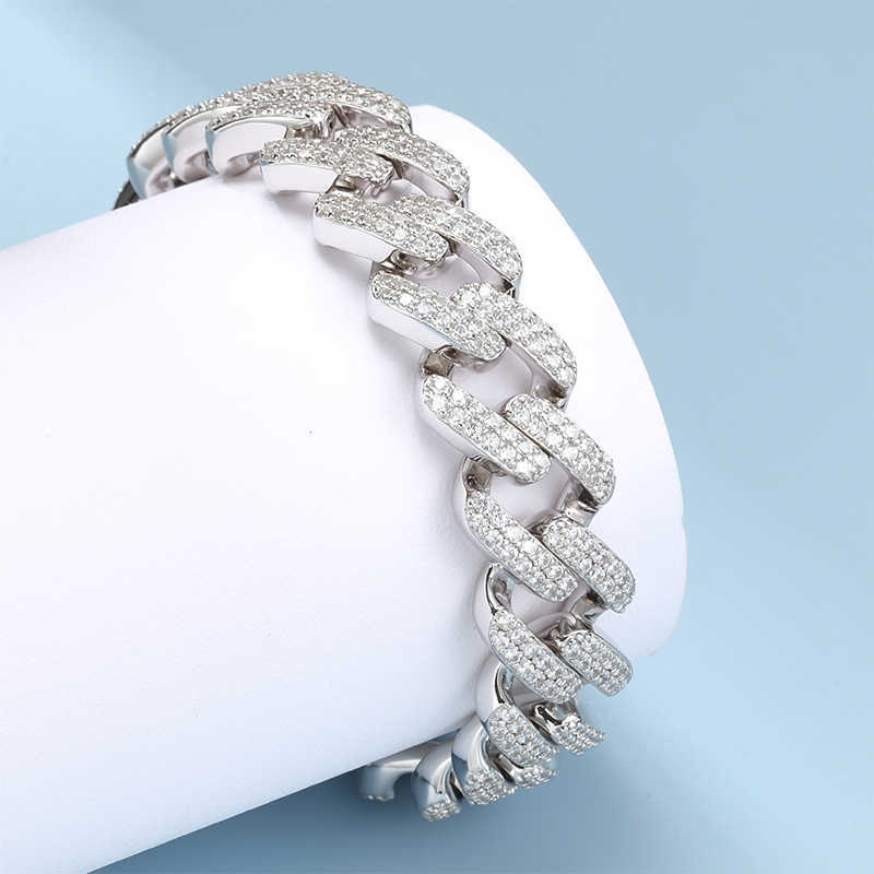Hot Selling 14mm Cuban Link Bracelet Iced Out Miami Gold Plated Hip Hop Full Moissanite Prong Diamond Bracelet for Men Women