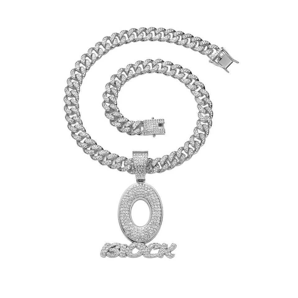 HIP HOP d Out Letters O Pendants With 13mm Cuban Link Chain AAA+ Rhinestone Necklaces For Mens Women Rper JewelryXJ250219