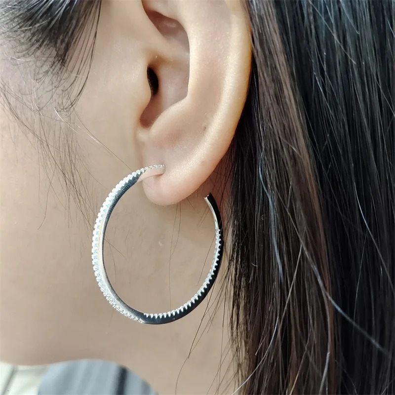 SOMILIA Fashion 925 Sterling Silver AA ZC 40-60MM Hoop Earrings Dangale Earrings For Women Party Fine Jewelry Ring Earrings 250219