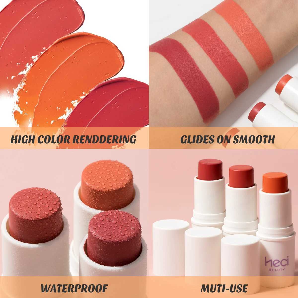 Womens Gift Creamy B Sticks 3pcs/Set Vibrant Orange Red B Waterproof Multifunctional Face Makeup Moisturizer StickW250220
