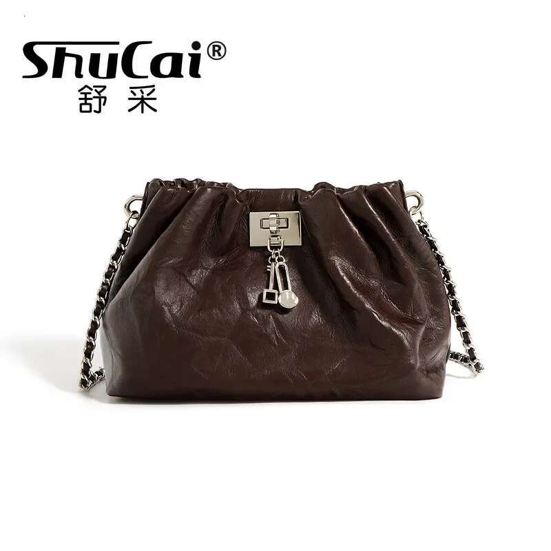 SHUCAI Designer Chain Handbag Genuine Tote Cloud Women Soft Cowhide Leather Small Shoulder Bag Fashion 2025