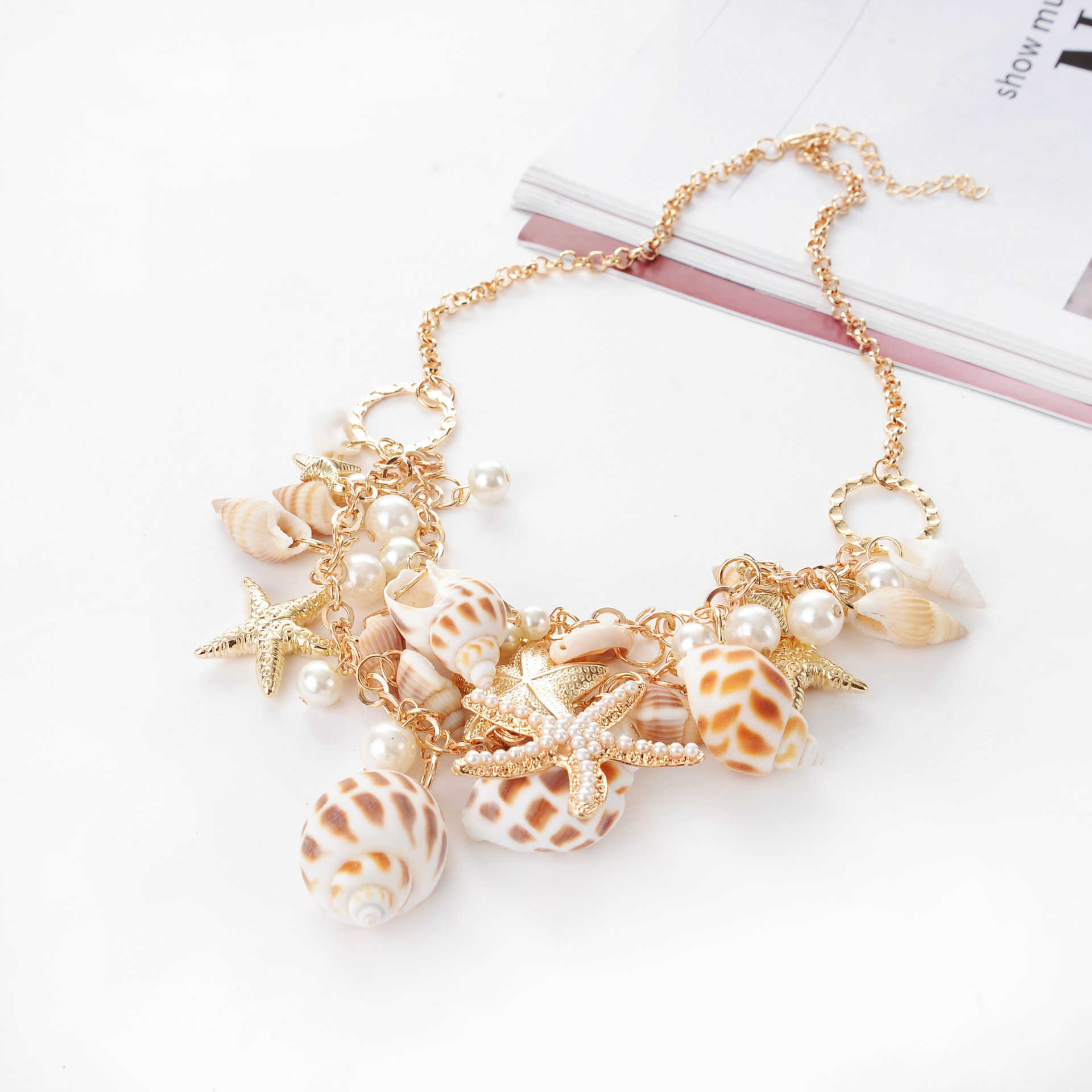 Pendant Necklaces Fashionable beach style sparkling Starfish Necklace Fashion Jewelry 9040 H25219