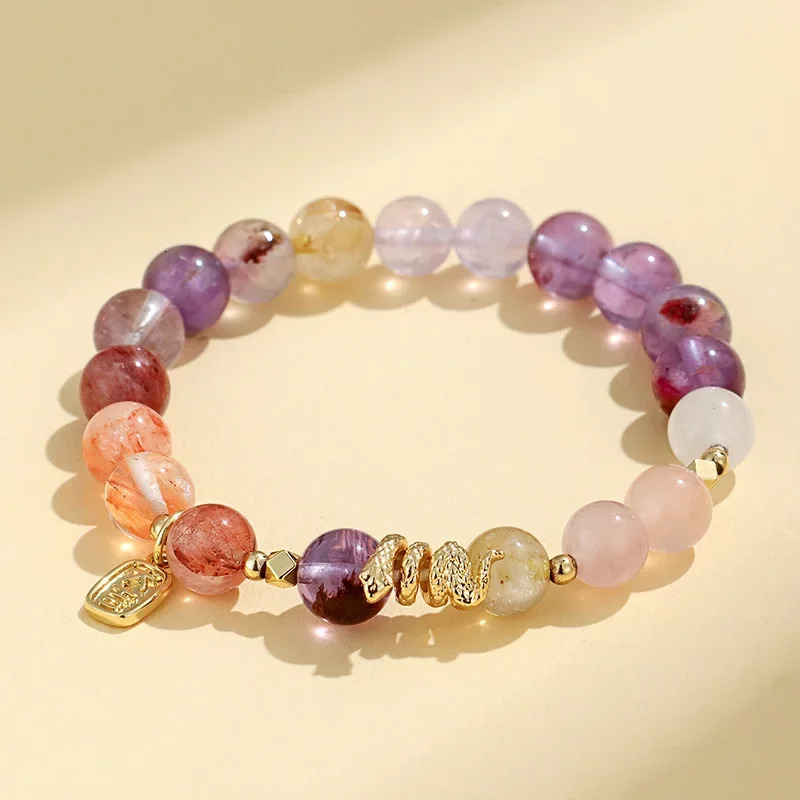 Year of the Snake Lucky Amethyst Bead Bracelet Womens High end Sensory Lucky Snake Bracelet Jewelry 250220