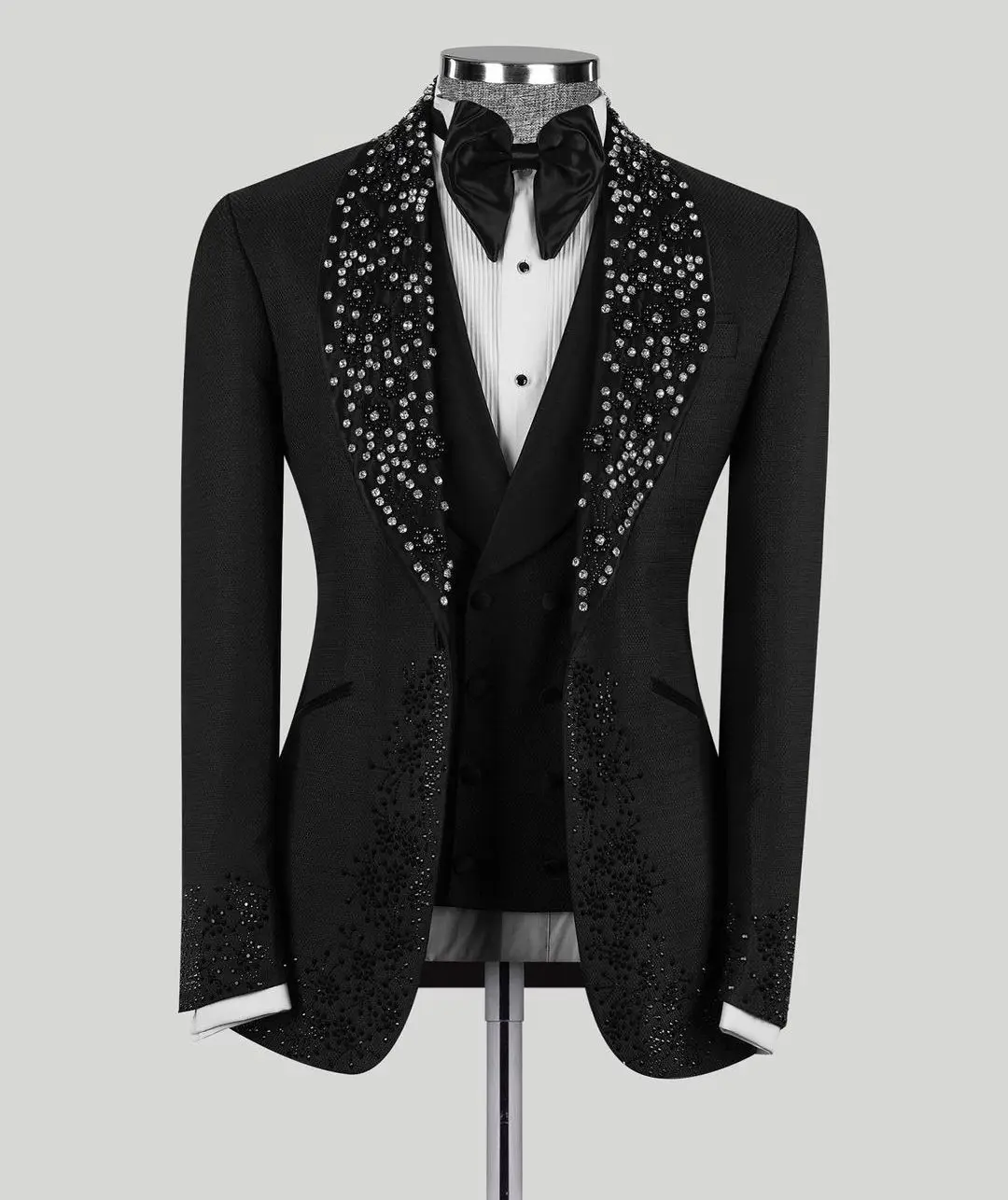 Luxury Men's Suit Beaded Rhinestone Shawl Lapel Blazer for Wedding 3 Pieces Set Coat Prom Formal Occasion Customized Jacket Vest Pants