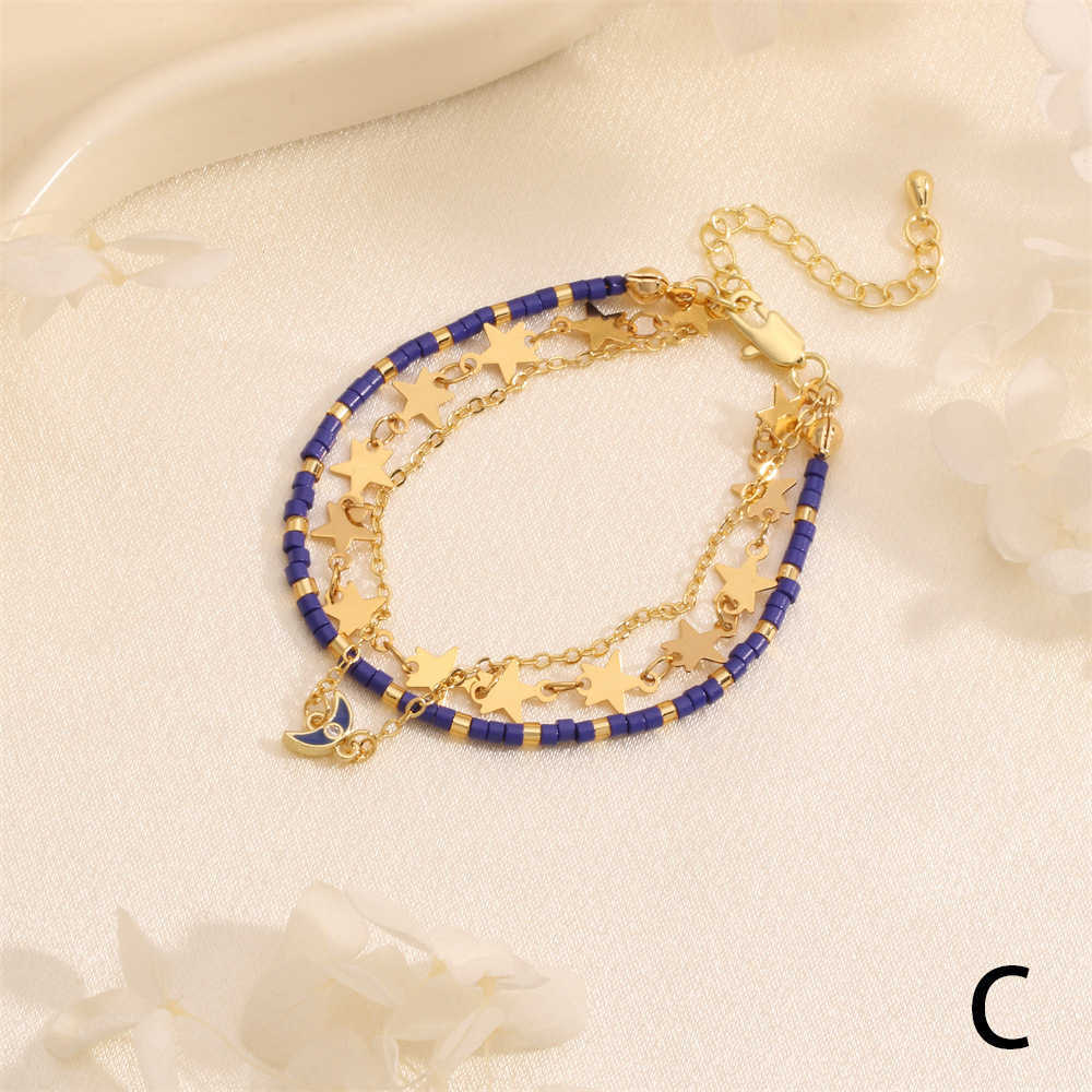 Charm Bracelets Colorful Rice Beads Dripping Oil Star Moon Multi layer Bracelet Bohemian Vacation Style Niche Design Handmade Jewelry H25220