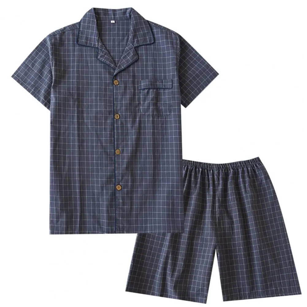2024 SpringSummer Mens Pajama Short Sleeve Top and Pants Pure Cotton Plain Home Service Set Pantalon Hombre 250220