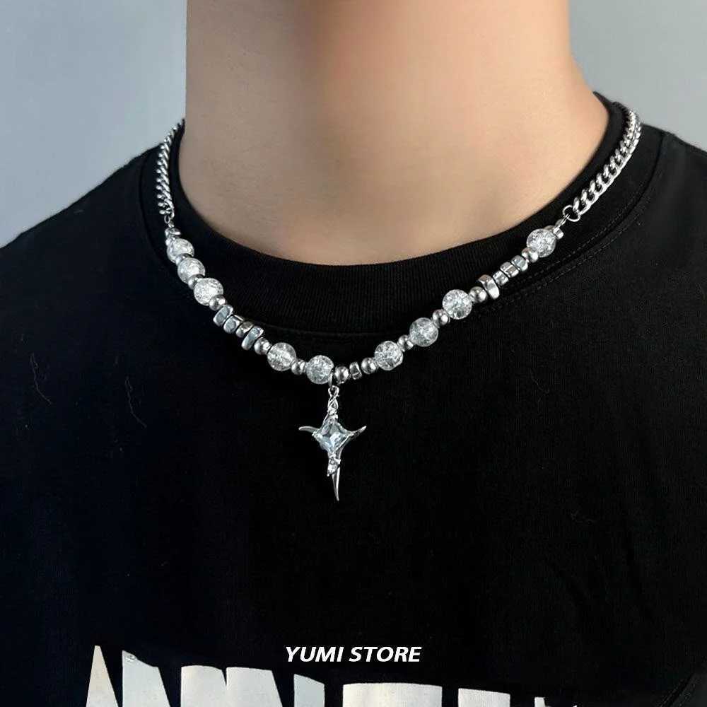 Hip Hop Imitation Pearl Cross Necklace For Men Women Trend Titanium Steel Collar Chain Kpop Pendant Jewelry Unisex AccoriesXJ250219
