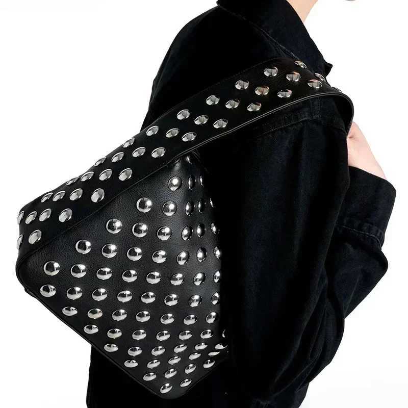 Black Metal Motorcycle Purses and Handbags European and American Style Shoulder Bag Luxury Designer Armpit Shopper Purses Y250218