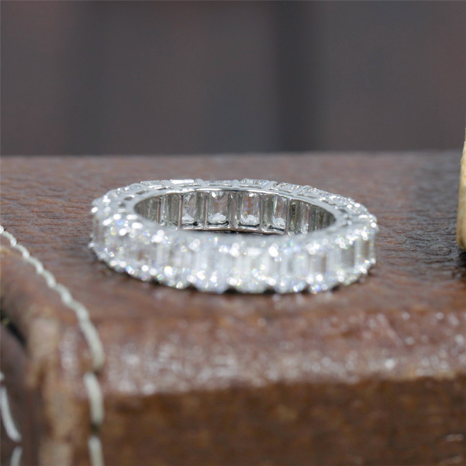 Jewelry 4*3MM Each Emerald Cut Lab Diamond Full Eternity Band Ring 14K 18K Real White Gold Pt950 CVD HPHT Diamond Womens Wedding Stackable Engagement 