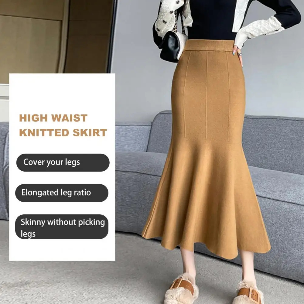 Breathable fish tail long skirt elegant high waisted office ladies breathable viscose fiber 250220