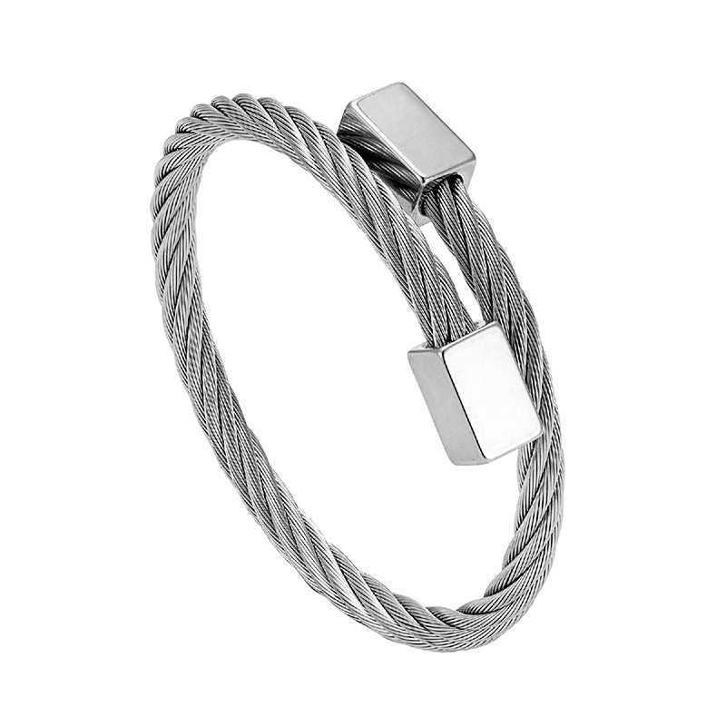 Charm Bracelets Style Stainless Steel Mens Steel Wire Square Head Punk Style Braided Bracelet H25220