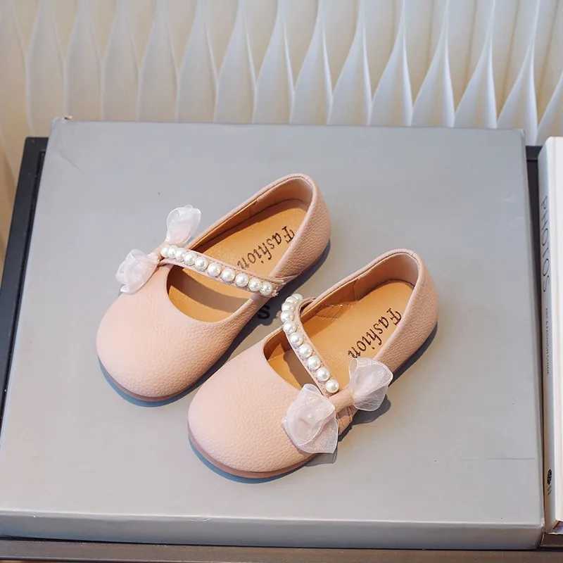 Girls Mary Janes Shoes Kids School Dancing Wedding Shoes Pearl Beadings Pearl Flats Leather Shoes Round-toe Princess Children X250220