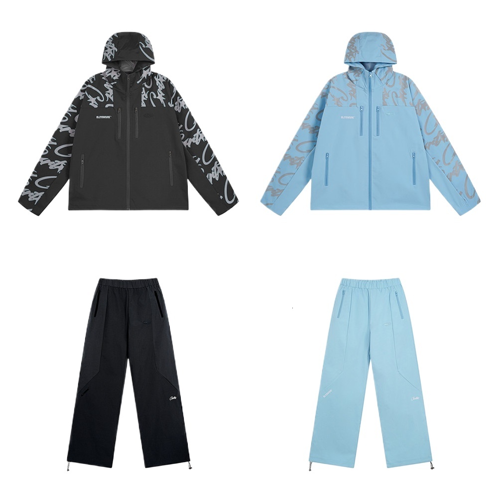 25 Trendy Devil's Island Full Print Letter Embroidery Hoodie Jacket Men's And Women's High Street Pants Set