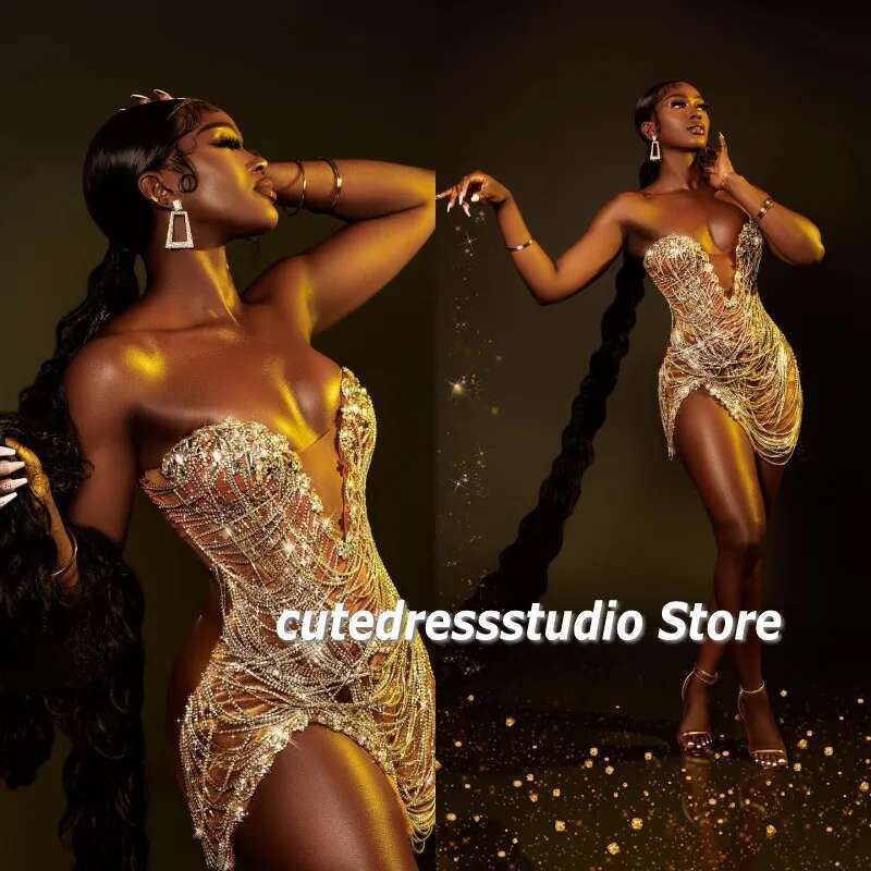 Crystal Party Dresses For Women 2025 Sweetheart Short Ball Gown African Formal Occasion Custom prom Tail