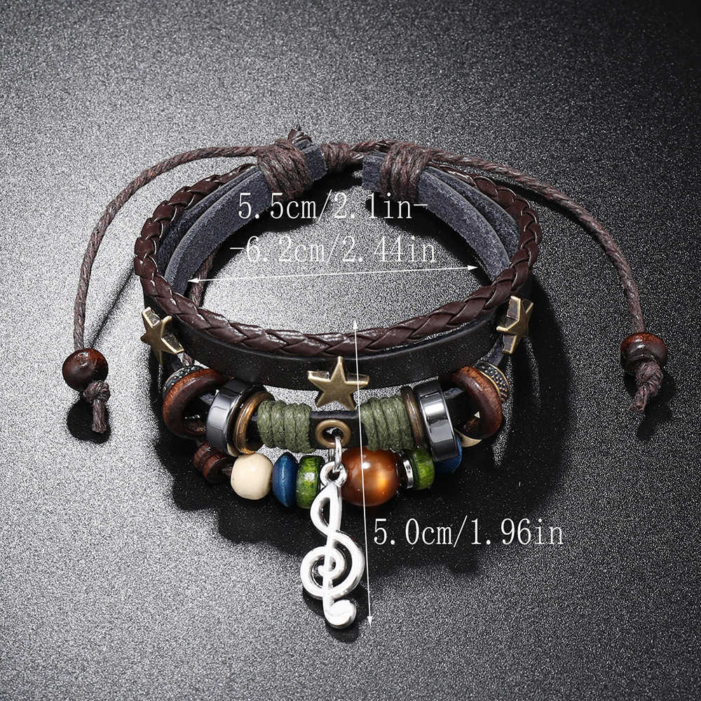 Charm Bracelets New accessories Simple multi-layer beaded leather bracelet personalized note pendant bracelet music festival accessories H25220