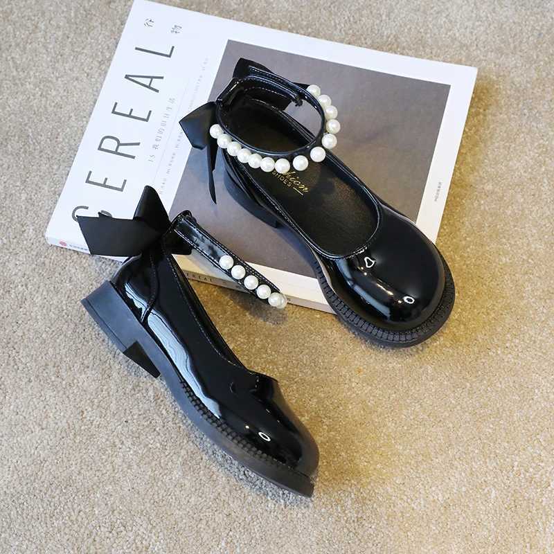 Girls Beading Princess Shoes Big Girls Low Heels Patent Leather Shoes Kids Ankle Strap Sequins Lolita Dress Party Shoes 6-12Y X250220