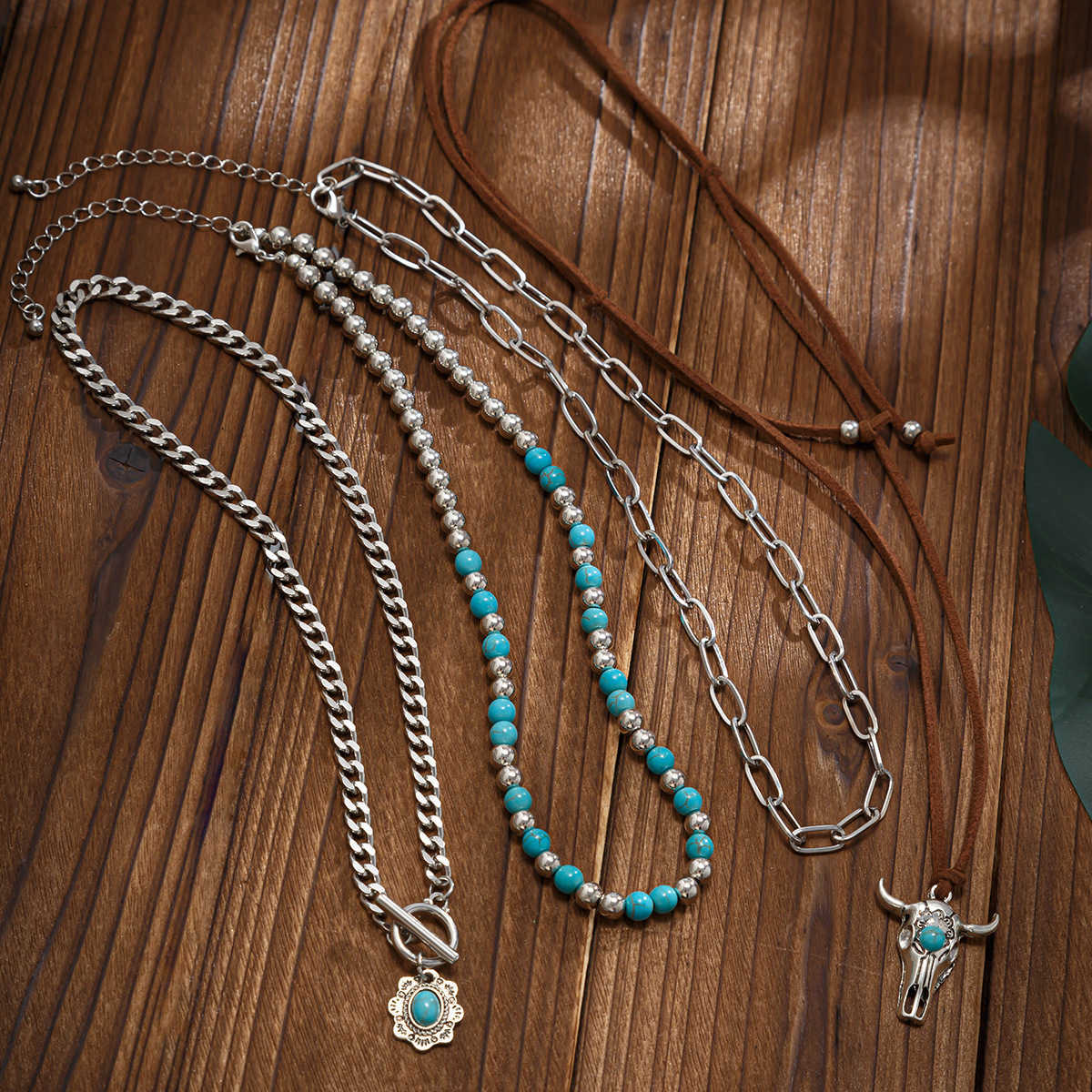 Pendant Necklaces Jewelry bead geometric turquoise collarbone chain casual style multi-layer Bohemian necklace H25219