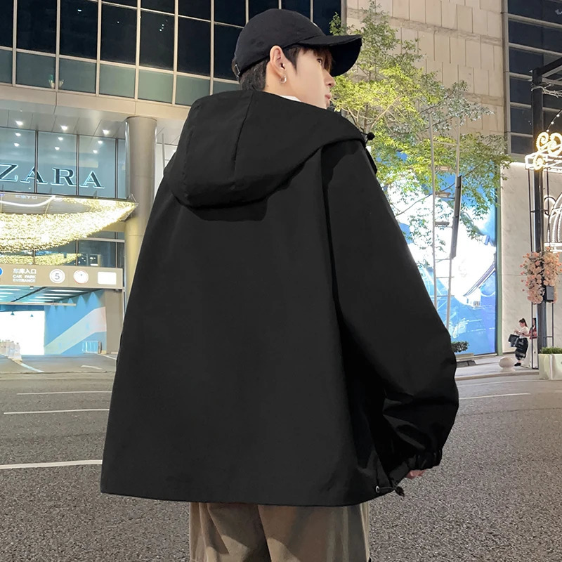 Spring Jacket Men Korean Fashion Unisex Hooded Windbreaker MultiPockets Casual Jackets Oversized Coat Plus Size 8XL w250210