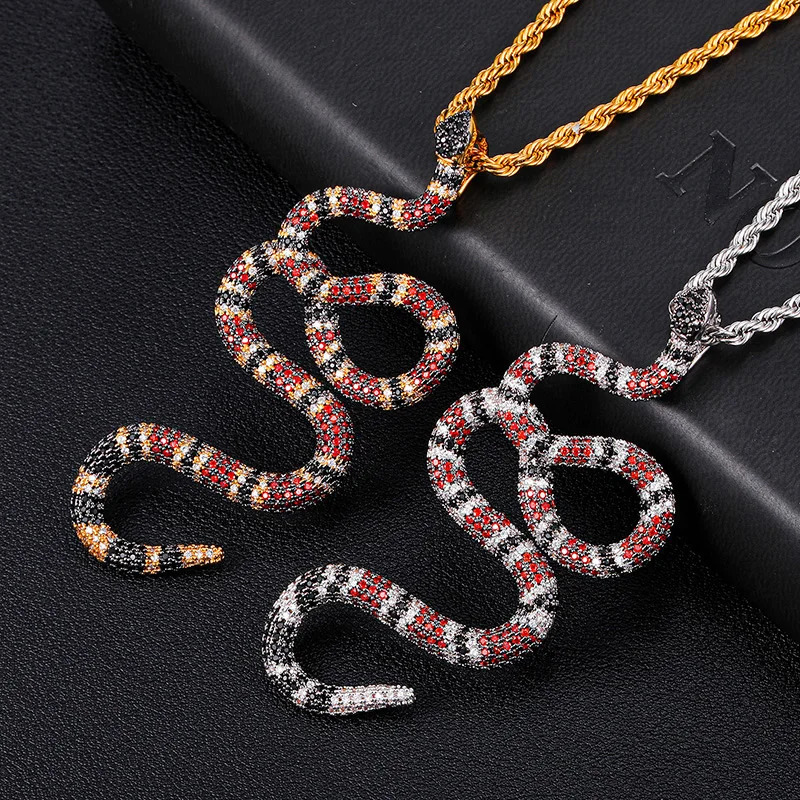 D Z Hip Hop Coral Snake Pendant Bling Cubic Zirconia Iced Out In White Gold Color Necklaces Pendants For Men Jewelry With 250220