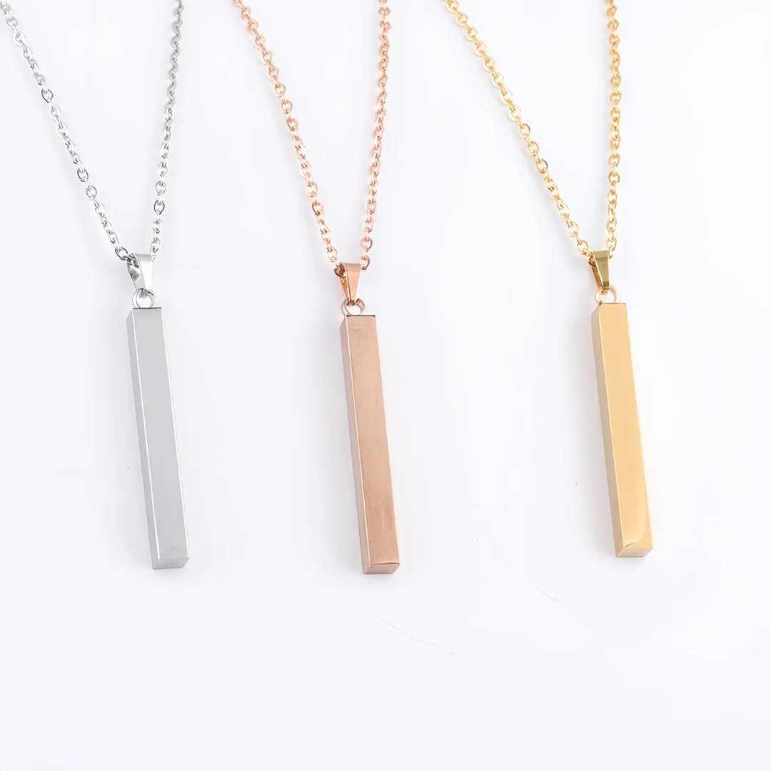 10PCS Pillar Necklace for Men Women Stainl Steel 3D Bar Pendant Minimalist Simple Casual Unisex Neck Collar free shippingXJ250219