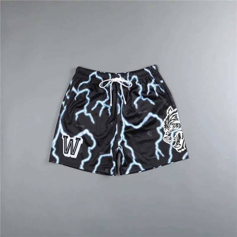 Men Mesh Sports Shorts Summer Basketball Fitness Running Short Pants 3D Printing Lightning Pattern Training Bermuda Man Shorts X2505281