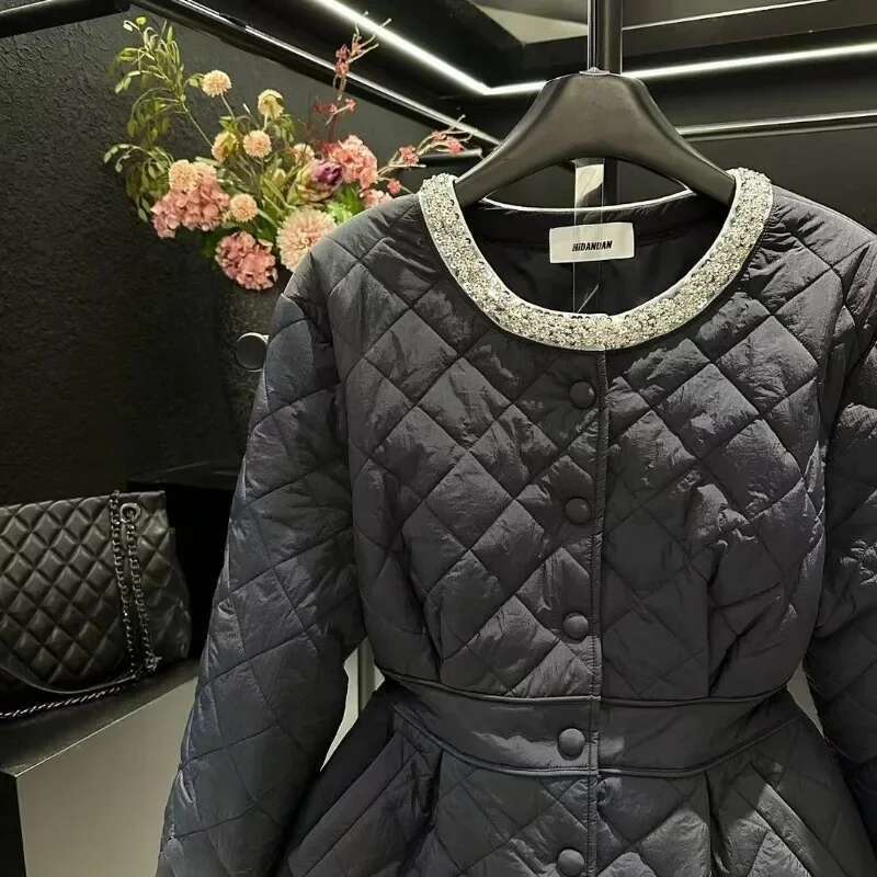 OCEANLOVE Sequins Autumn Winter Jackets Women Black Korean Fashion Parkas Elegant Vintage Sweet Chaqueta Mujer