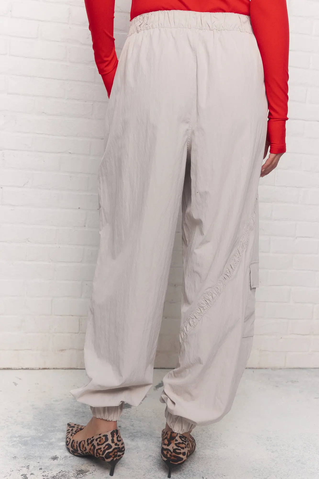 Stylish Loose Fit Pale Grey Trousers Pants with Pockets Elasticated Ankle Hem