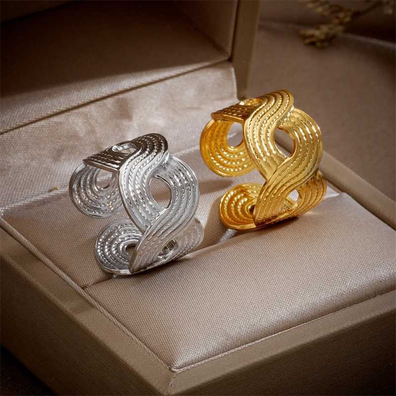 DIEYURO 316L Stainless Steel Exaggerated 8 Numerals Twist Open Ring for Wen New Design Girls Punk Jewelry Gifts Bijoux Bague X250220