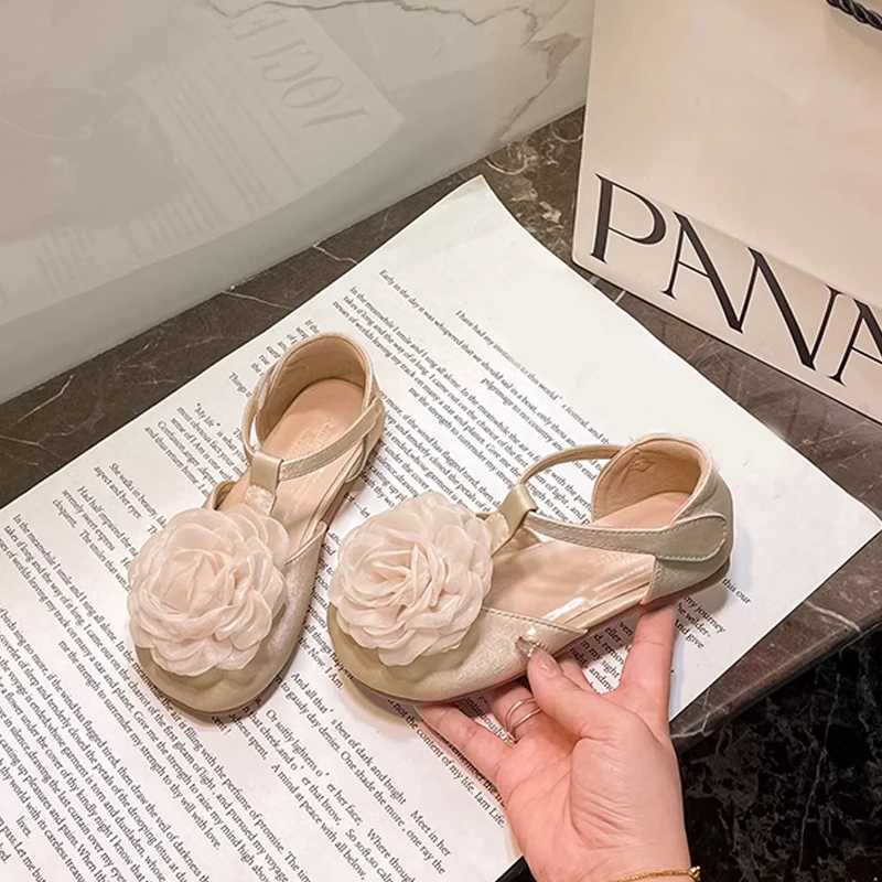 Luxury Silk Gauze Flower Ballet Flat Kid Girl Elegant Lace Floral Applique T-Bar Mary Jane Shoes Baby Child Party Dress Shoes X250220