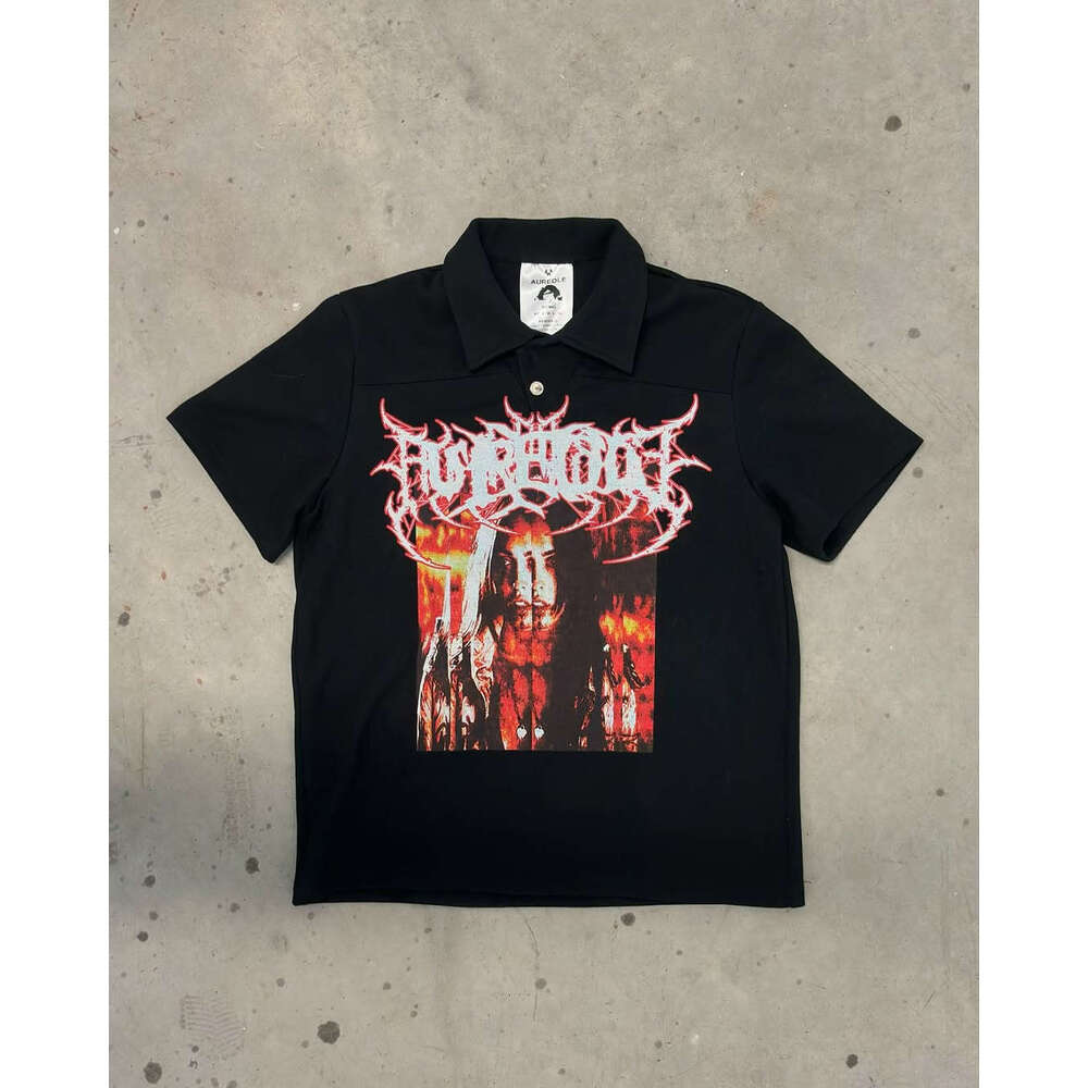 Y2k short sleeved polo shirt T-shirt printed pattern dark gothic vintage summer street top