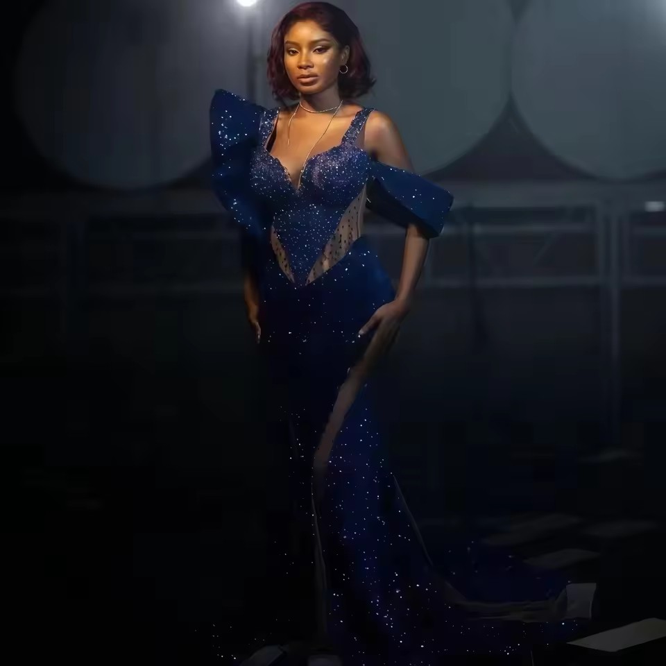 Sexy Royal Blue Prom Dresses For Black Girl Women Crystals Sequin Long Party Gown African Mermaid Formal Dress Customized