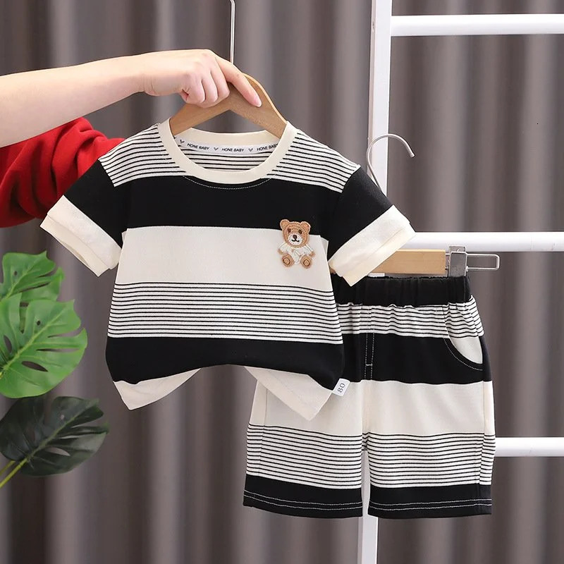 Summer Baby Girl Clothes Suit Boys Clothing Children Striped T-Shirt Shorts 2Pcs/Sets Toddler Casual Costume Kids Tracksuits 250219