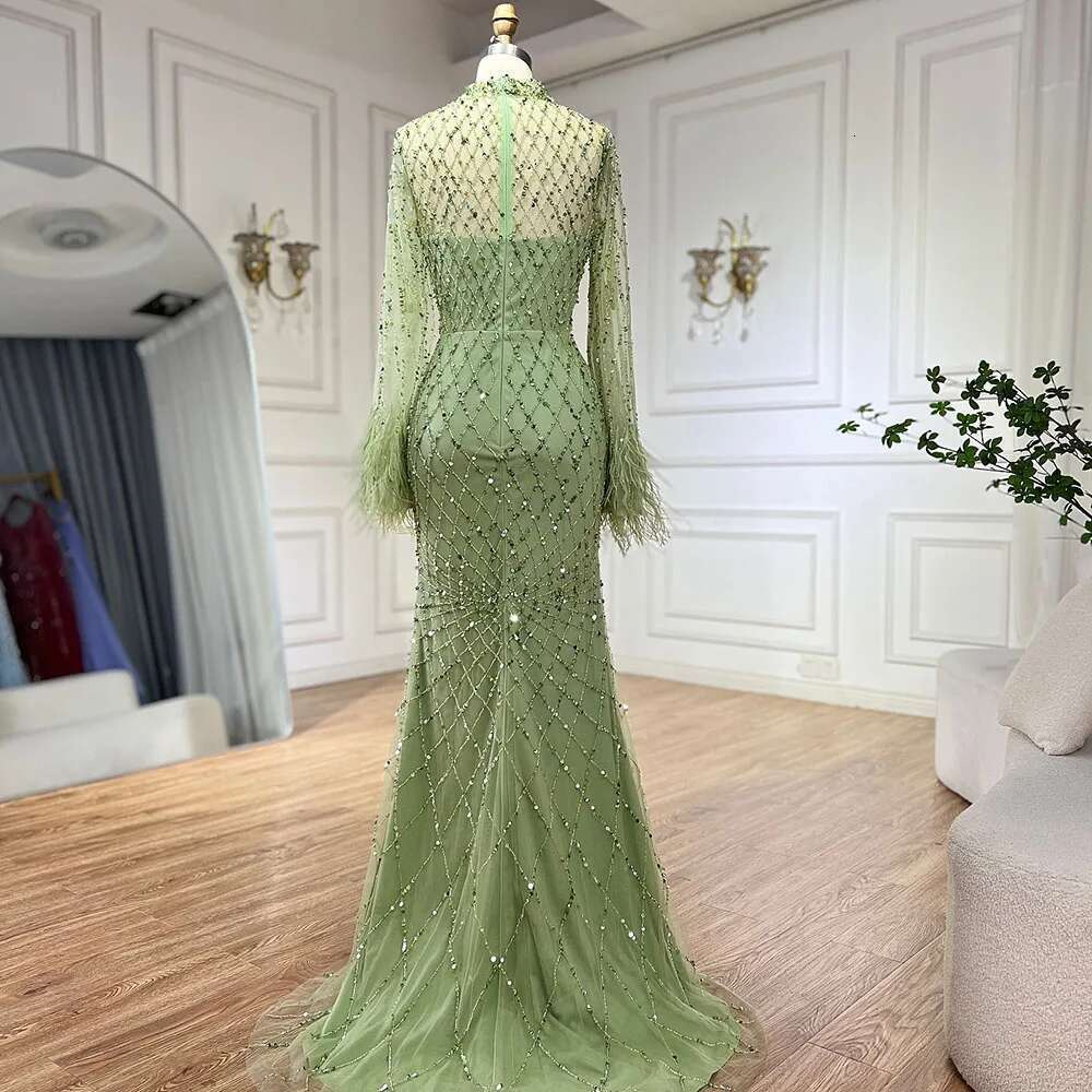 Caramel Saudi Cut Out Lace Beaded Feathers Mermaid Evening Dresses Prom Gown For Formal Ocn Customize