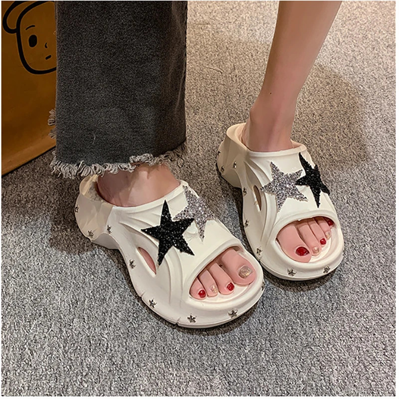 Summer Women Star Slippers Platform Anti Slip Home Outside Beach Rivet Flip Flops Sandals Female Shoes 250218X