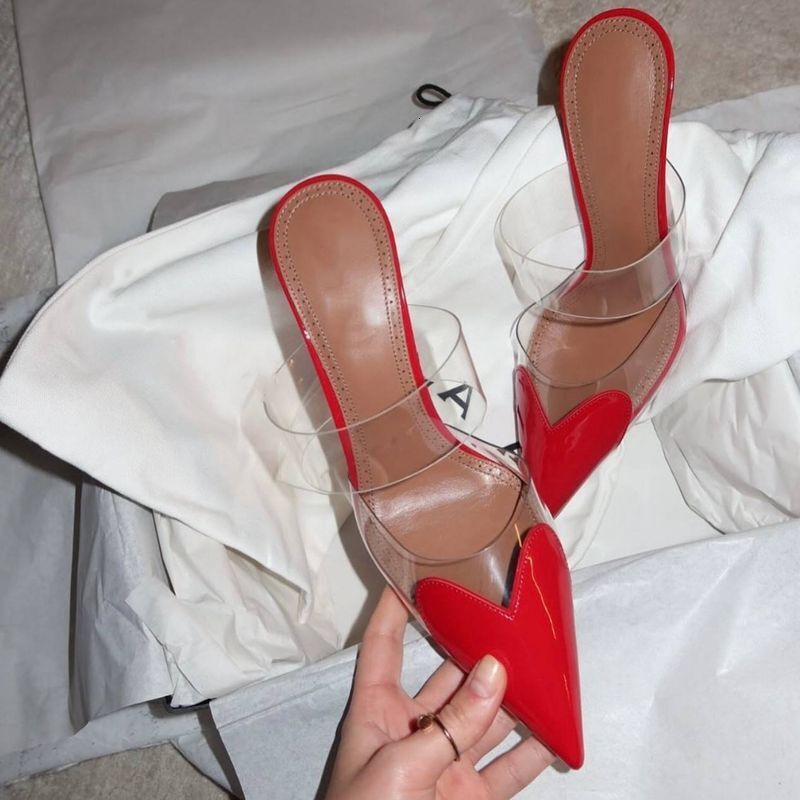 Ladies New Pointed Shallow Mouth Love Ing PVC High Heel Sandals