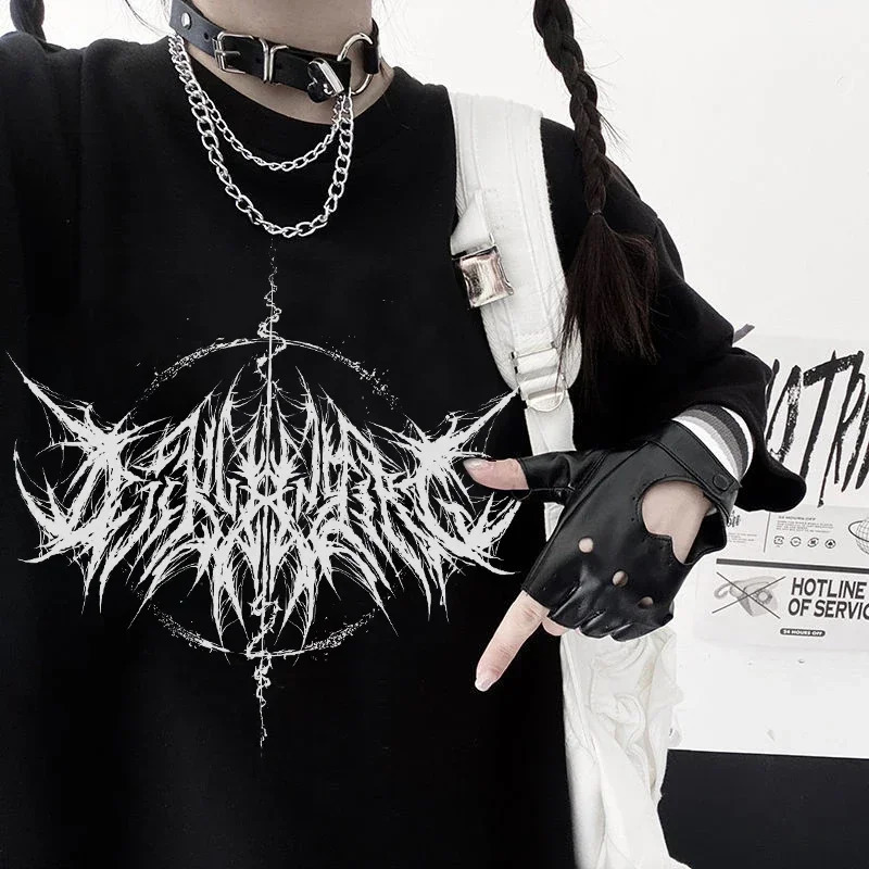 Women Tshirt 90s Vintage Hip Hop Streetwear Kawaii Fashion Casual Tops Mens T Shirt Lightning Letter Print Y2K Goth Punk 250214