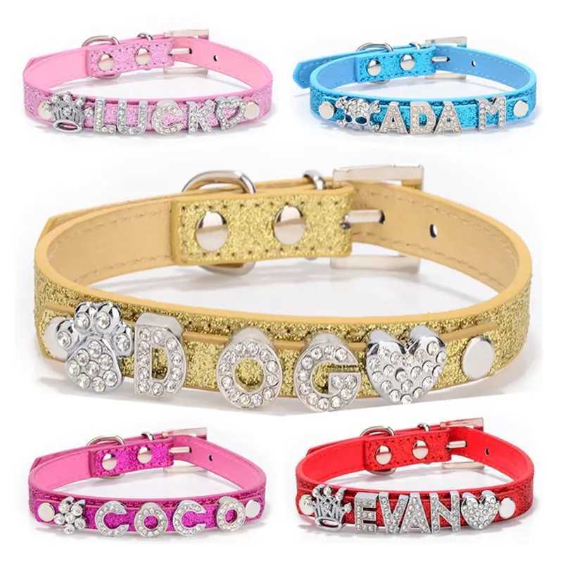 Personalized Dog Collar fashion Bling Rhinestone Pet Free Diy Name Dog Necklace Custome Leather Dog Collars Pet Dog Accessories 250205
