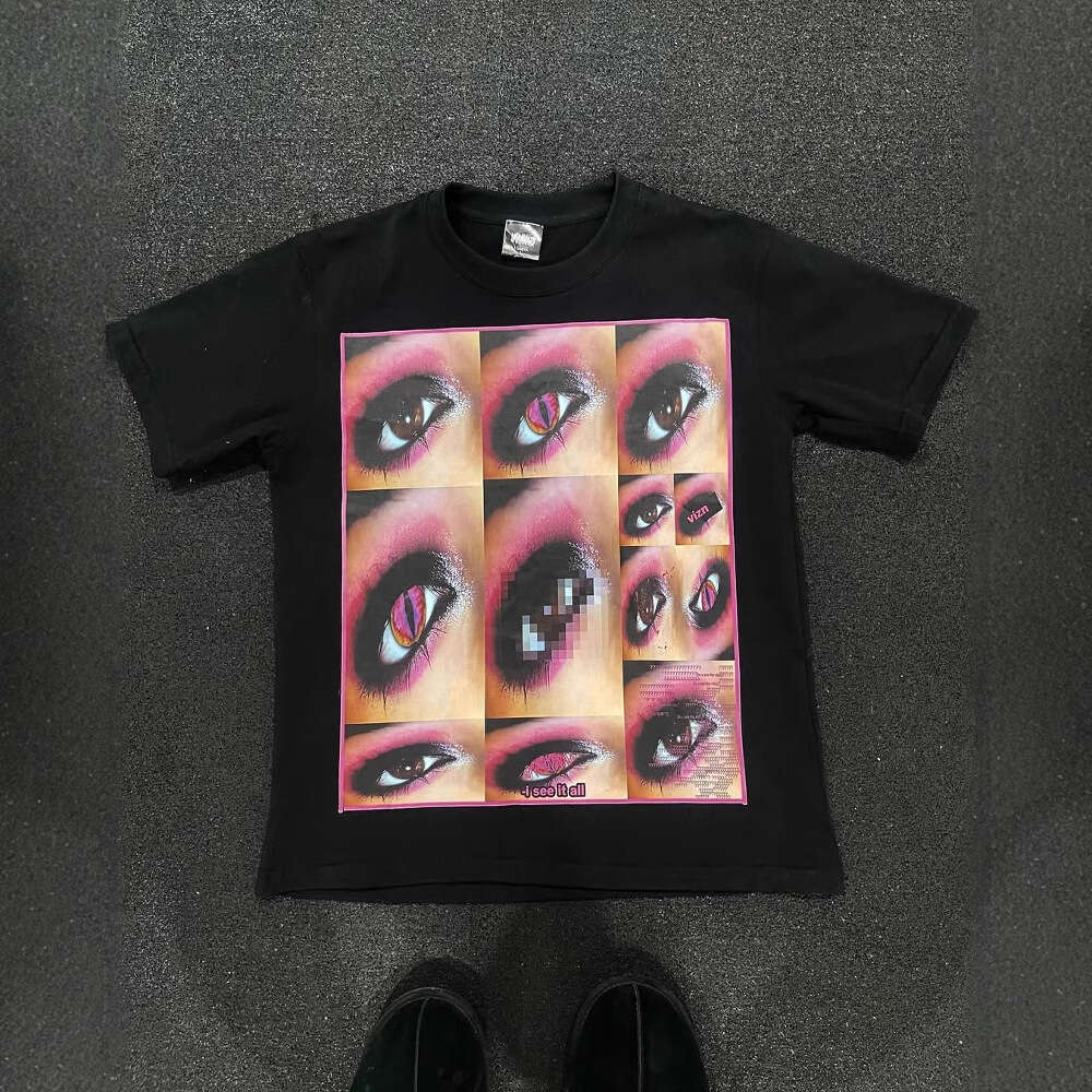 Summer y2k printed T-shirt, sleeved round neck top, personalized dark INS slim fit short T-shirt