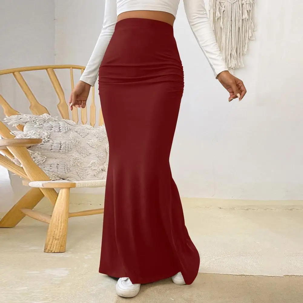Womens Maxi Skirt Solid Color High Waist Knitted Fishtail Long Spring and Autumn Elegant Shirt n Skiing 250220