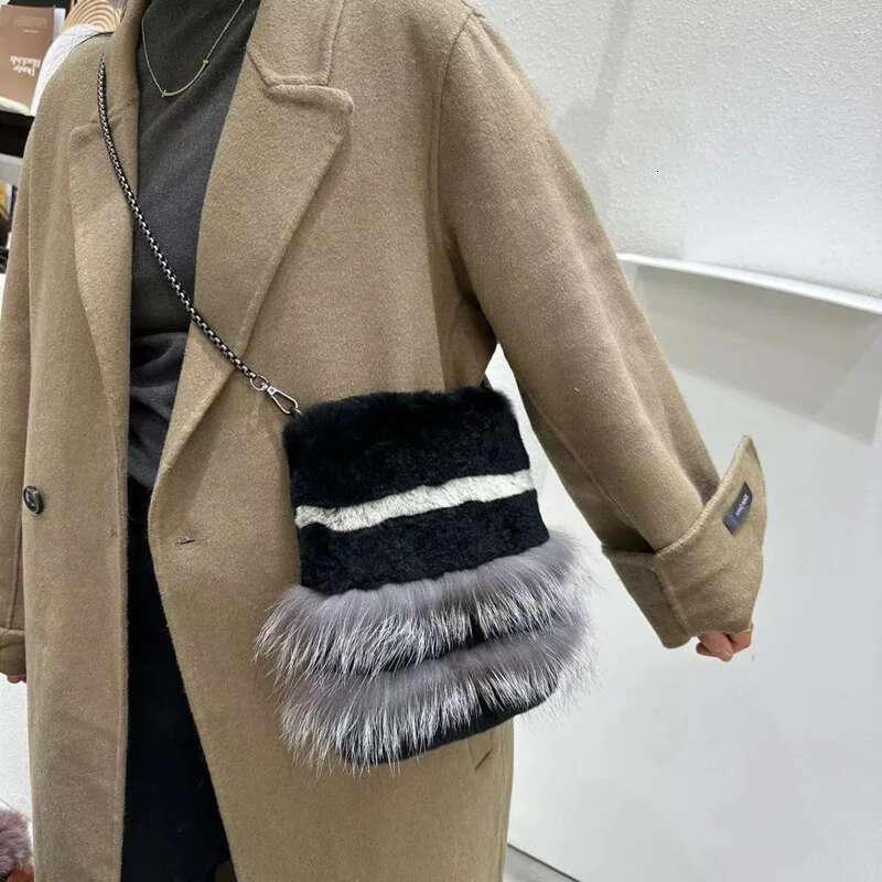 Rex Rabbit Winter Women Crossbody Shoulder Real Phone Bag Wallet Natural Fur Handbags Furry Messenger Bags