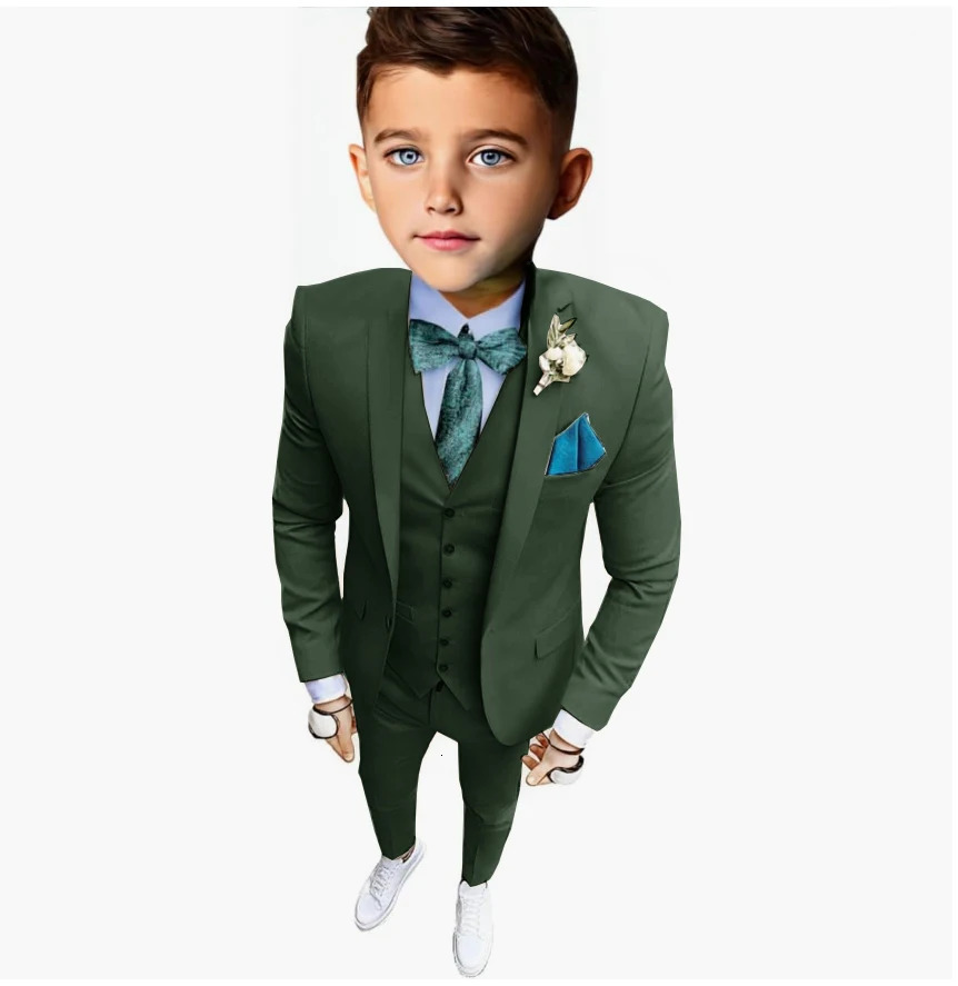 Beige Slim Fit Boys Suit Set Tuxedo 3 Pieces Blazer Vest Pants Single Breasted Notched collar Elegant Kids Clothes Boy Wedding 250219
