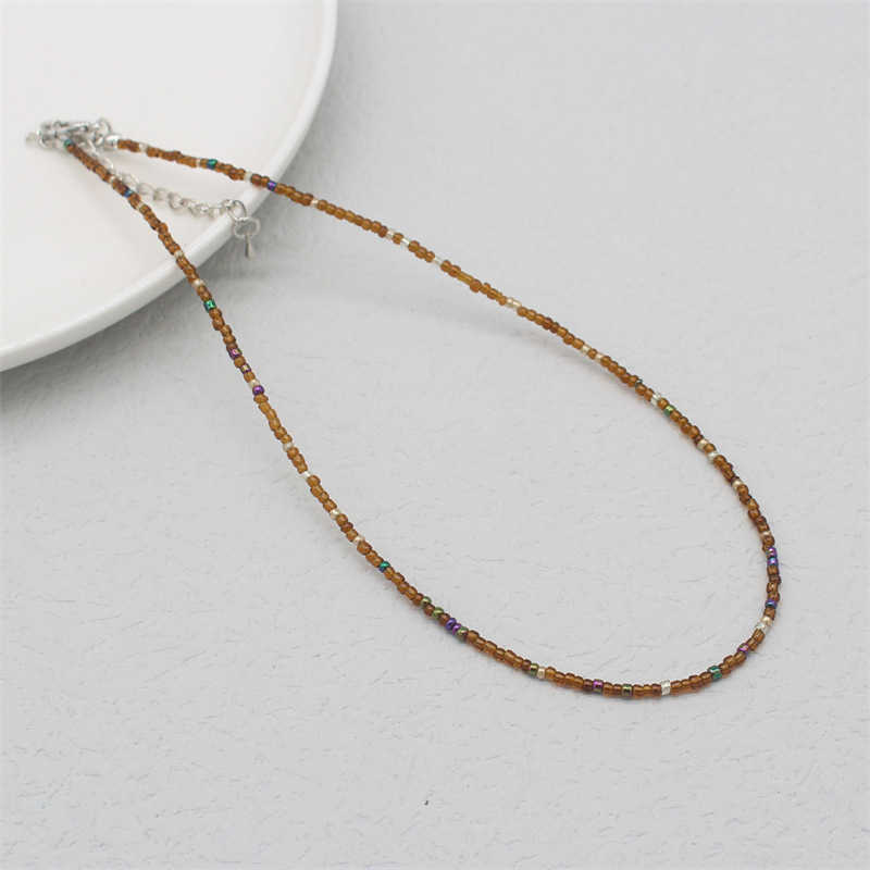 Pendant Necklaces Korean version Bohemian macaron colored beaded rice bead necklace with sweet girlish style and versatile accessories H25219