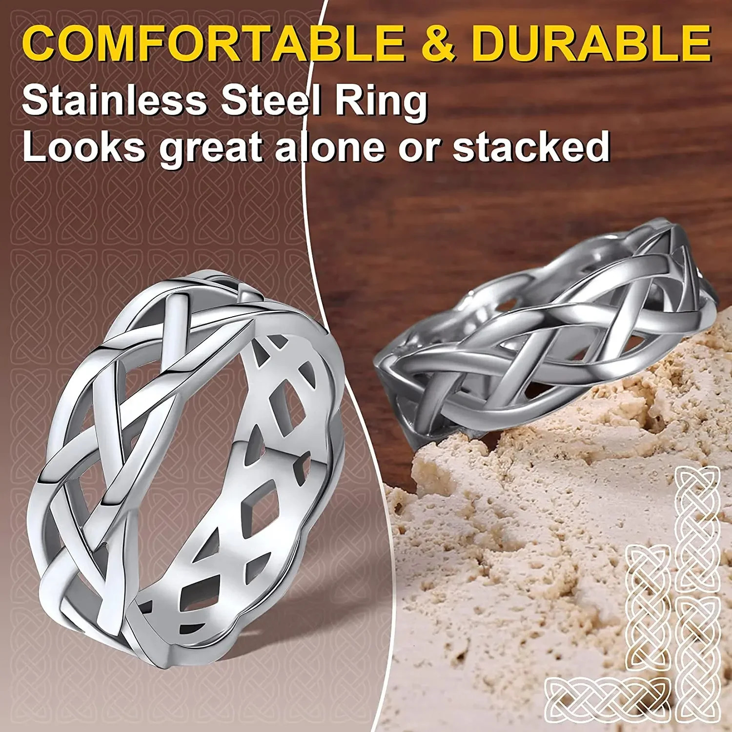 ChainsPro Vintage Celtic Knot Ring for Men and Women 7mm Irish Ring Stainless Steel/Gold Plated/Black Color Size 7-14 CP719 250213