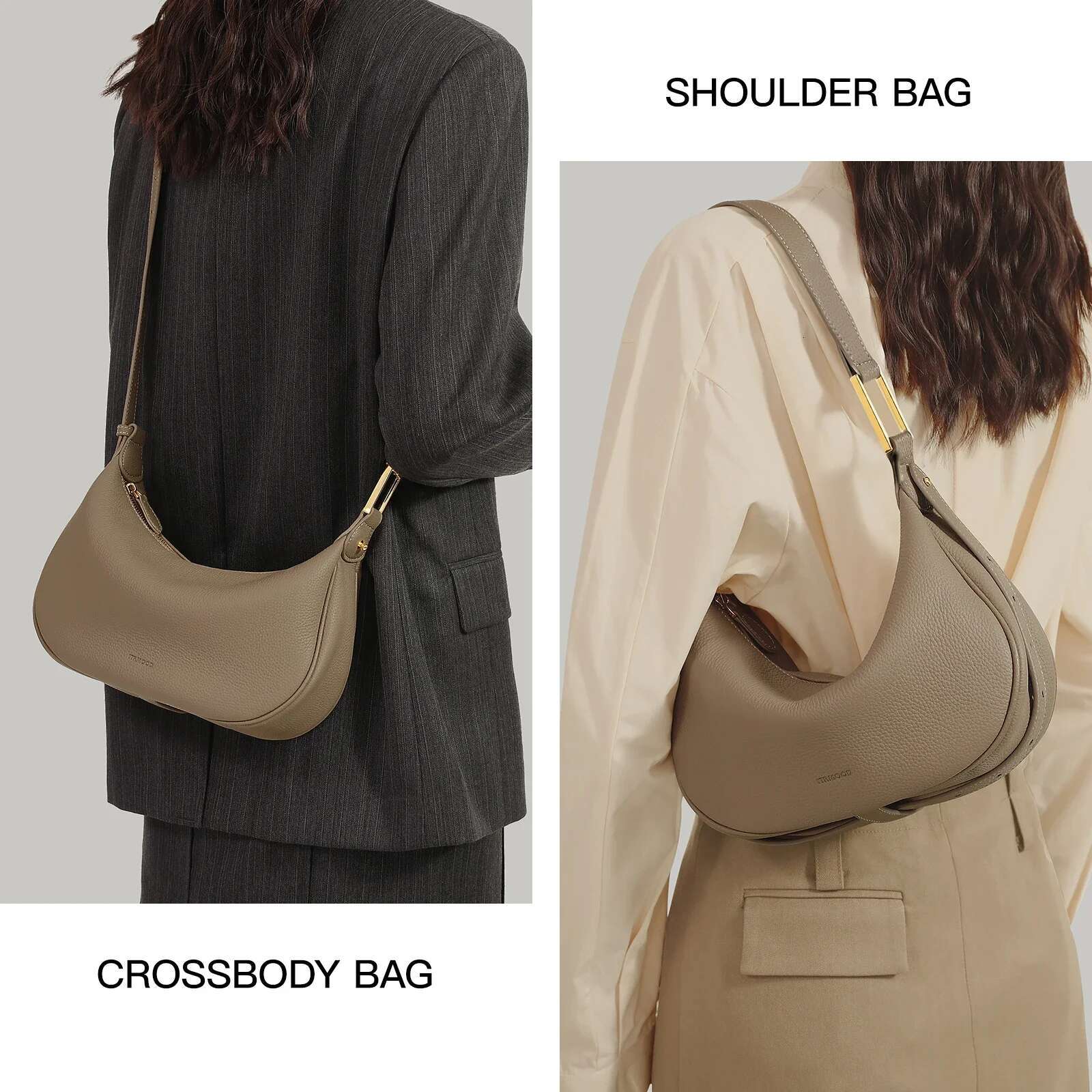 ITAMOOD Women Underarm Genuine Leather One Shoulder Crossbody Moon Bag High Grade Dumpgs Handbag For Cosmetic Storage