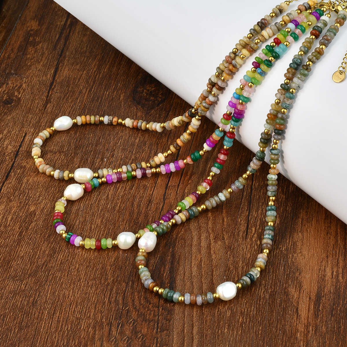 Pendant Necklaces Spring and summer dopamine colored agate bead necklace for women versatile and high-end freshwater pearls that do not fade collarbon
