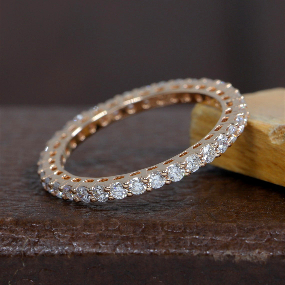 18K Real Gold 2.0mm Round Cut Lab Grown Diamond Eternity Band Ring Yellow Gold Full CVD HPHT Diamond Dainty Stackable Wedding Ring